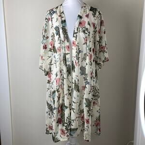 Before You Collection Floral Sheer Kimono Cream Cover Up Size S